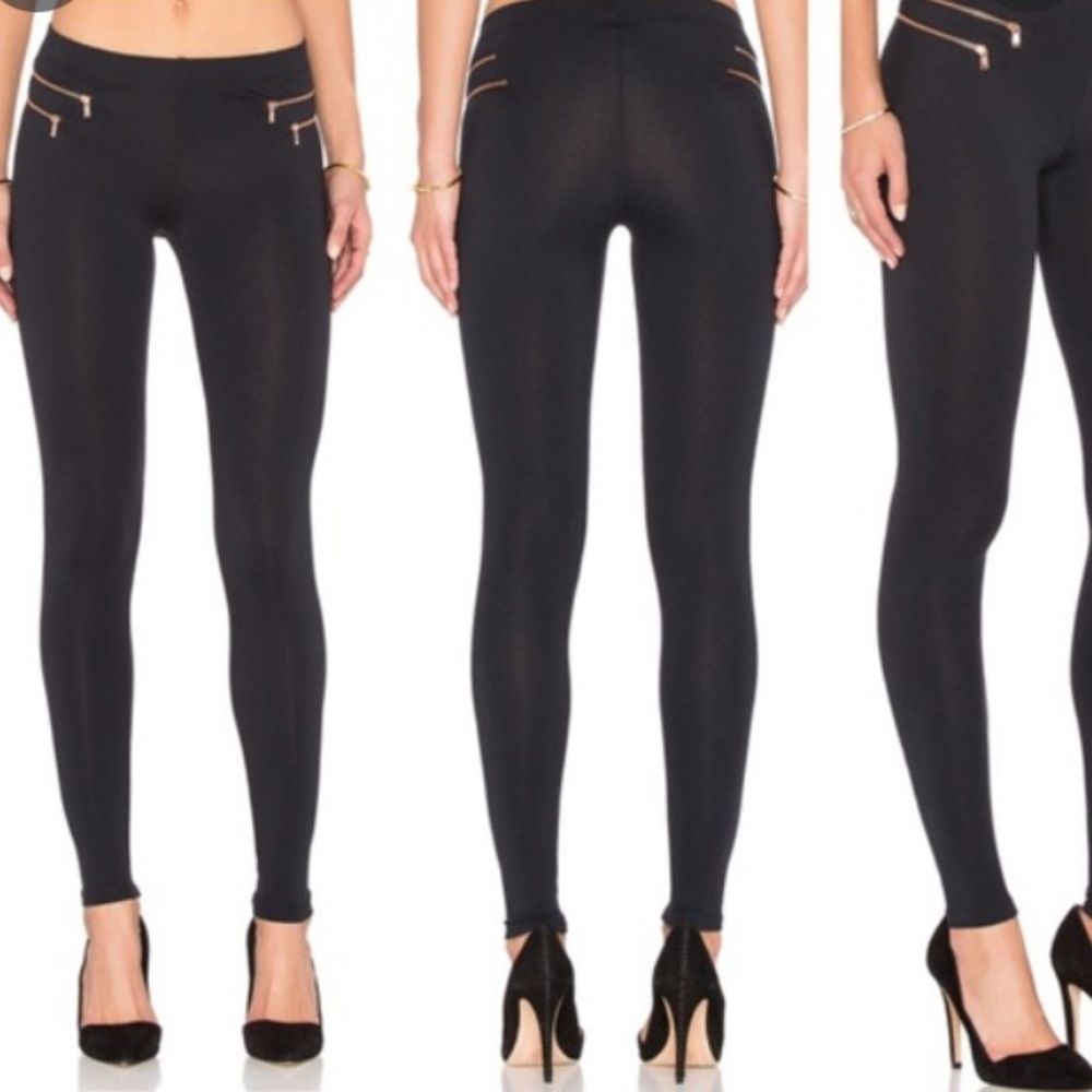 David Lerner Black Leggings With Rose Gold Double Zipper